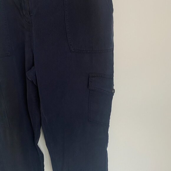 White Stuff Arlo Tencel Cargo Trouser Pant Dark Navy Size 8R - Picture 3 of 14